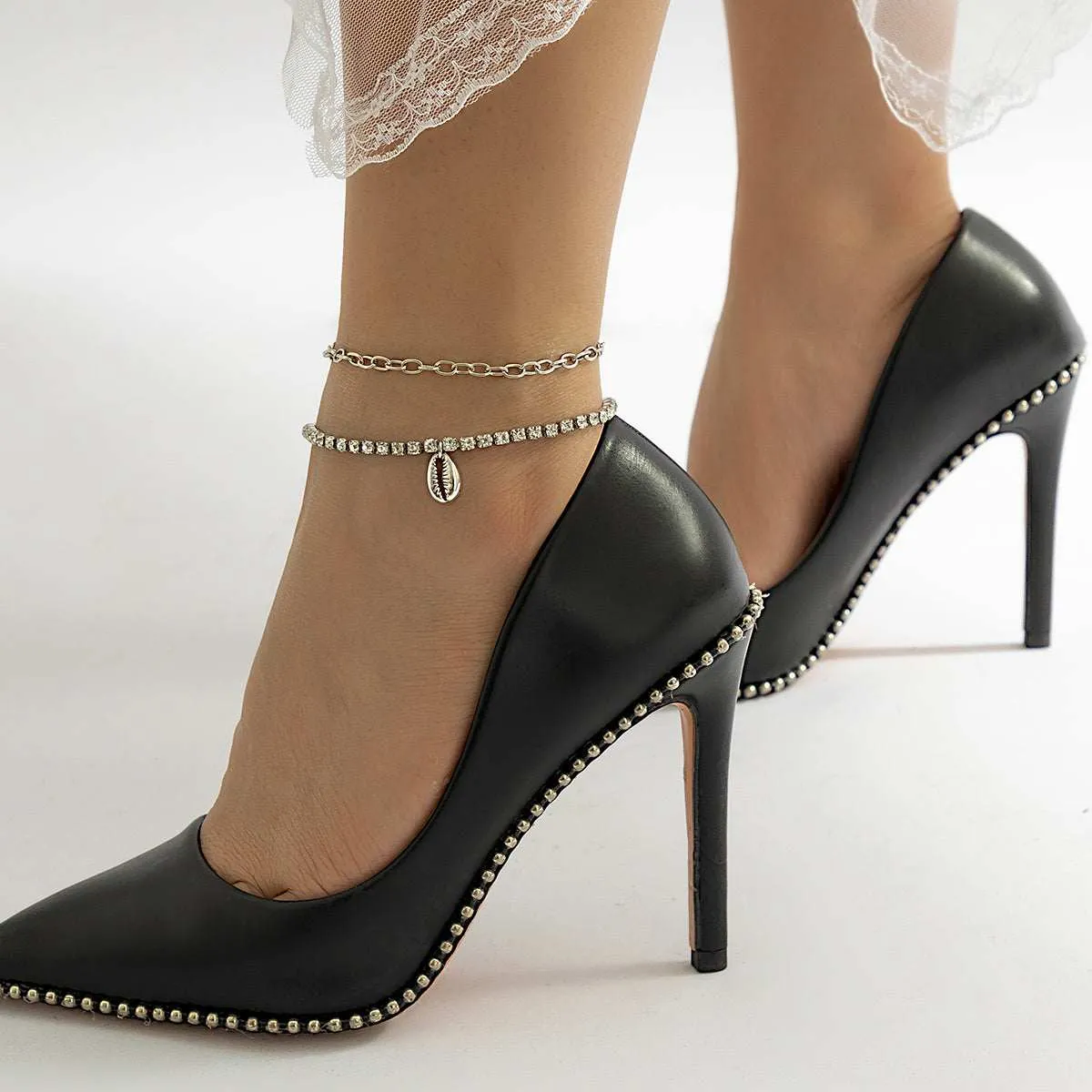 Cubic Zirconia & Silvertone Chain Ankle & Shell Charm Anklet sold by Zulily product image thumbnail 2