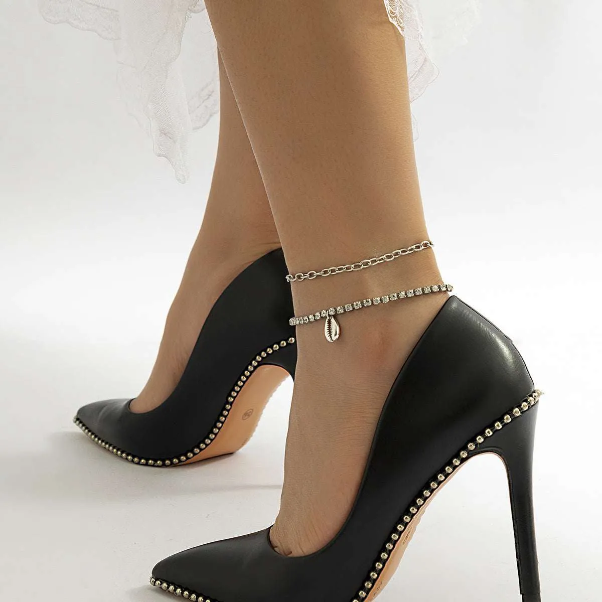 Cubic Zirconia & Silvertone Chain Ankle & Shell Charm Anklet sold by Zulily product image thumbnail 3