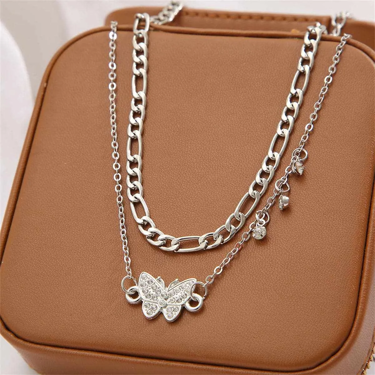 Cubic Zirconia & Silvertone Butterfly Anklet Set sold by Zulily product image thumbnail 2