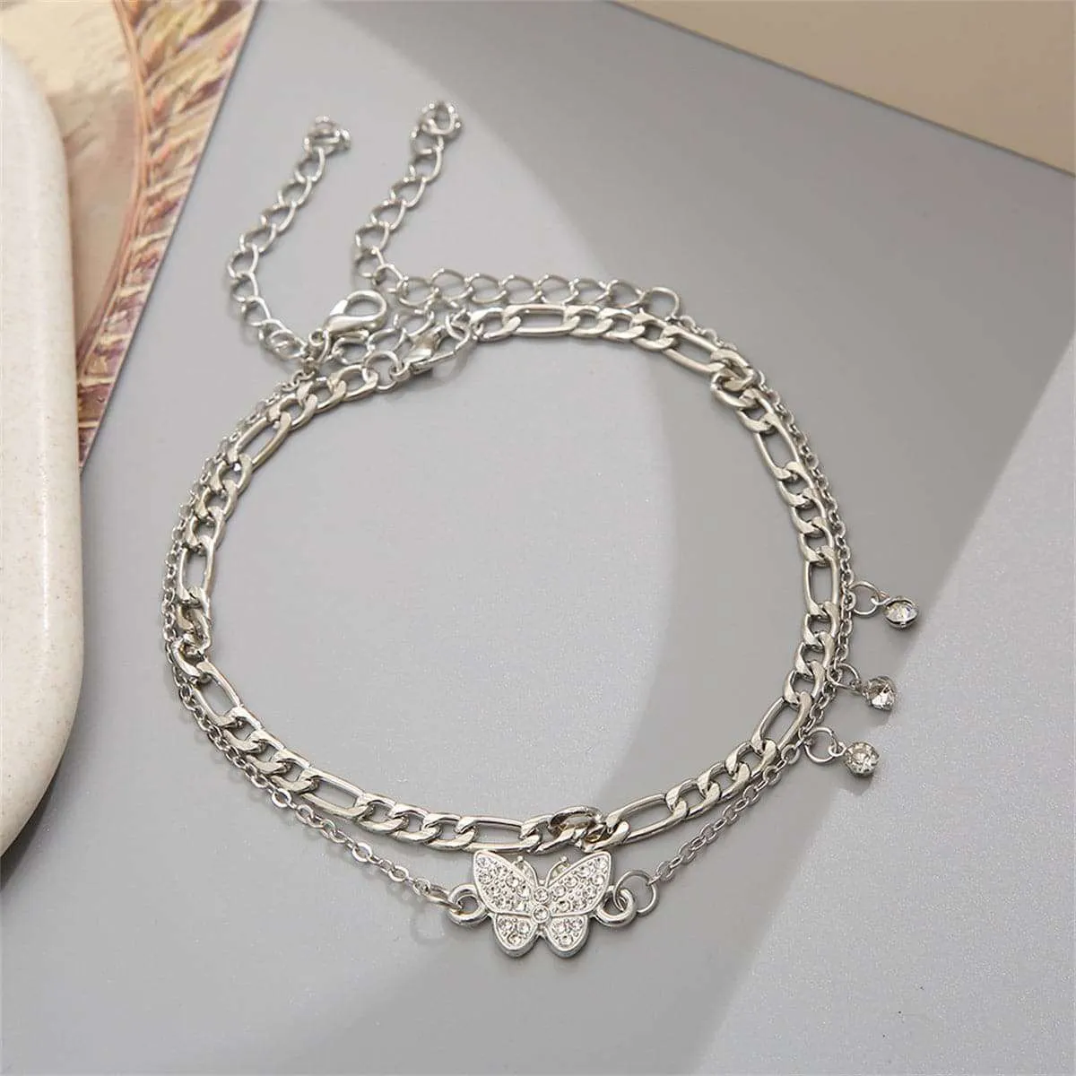 Cubic Zirconia & Silvertone Butterfly Anklet Set sold by Zulily product image thumbnail 3