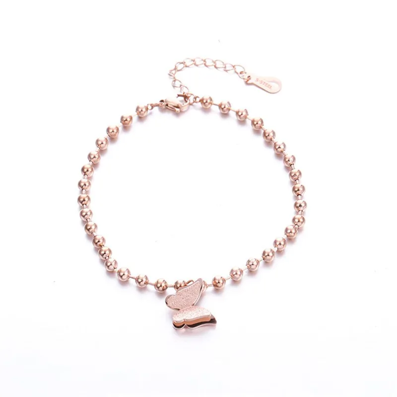 Rose Goldtone Bead Chain Frosted Butterfly Charm Anklet made by Zulily