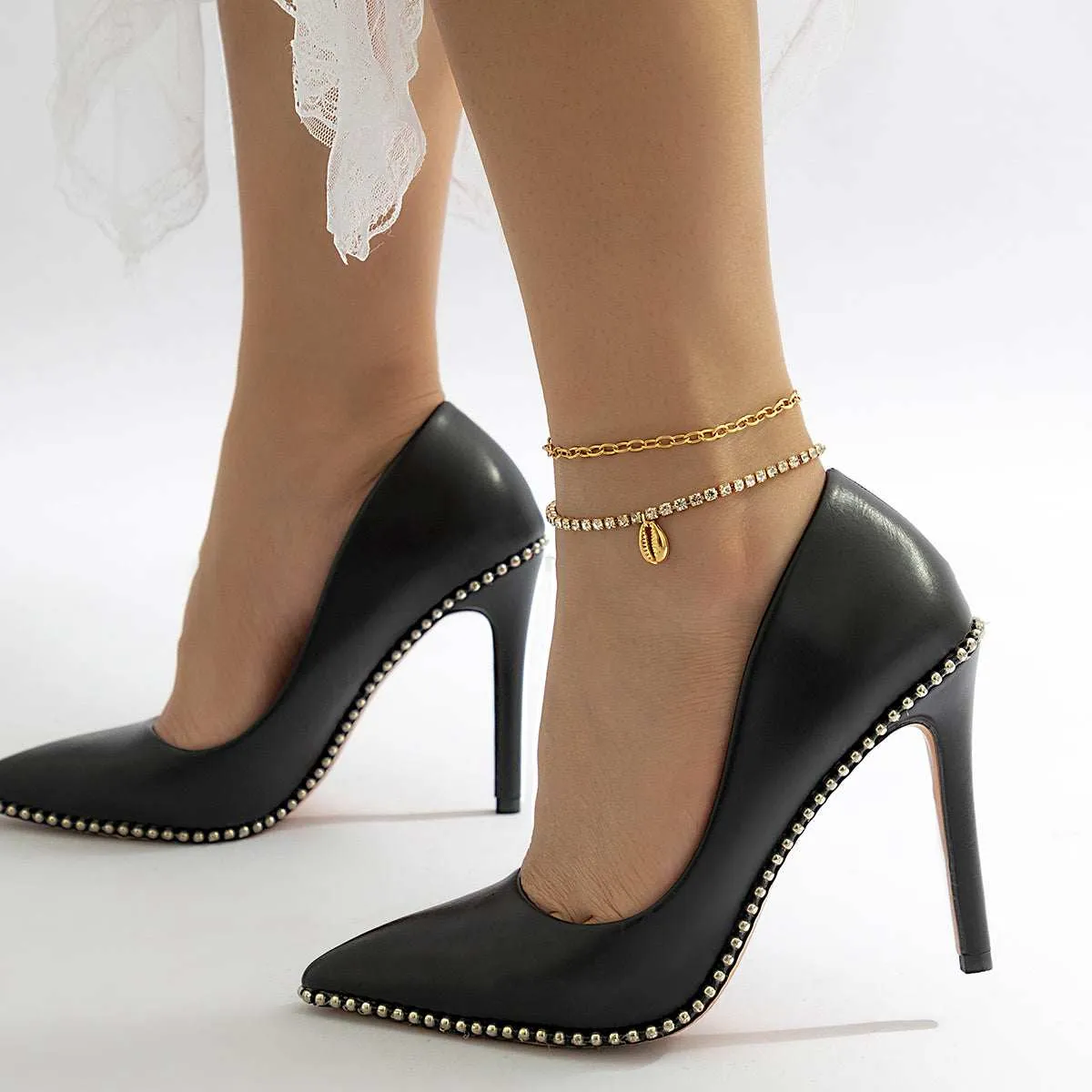 Cubic Zirconia & Goldtone Chain Ankle & Shell Charm Anklet sold by Zulily product image thumbnail 3