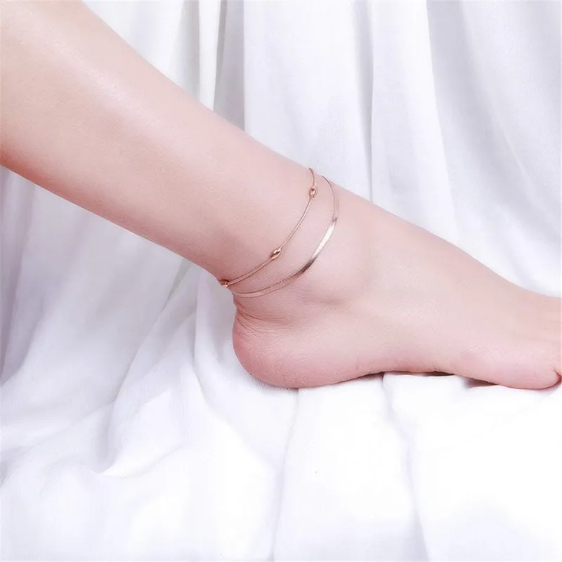 Rose Goldtone Bead & Snake Chain Layered Anklet made by Zulily
