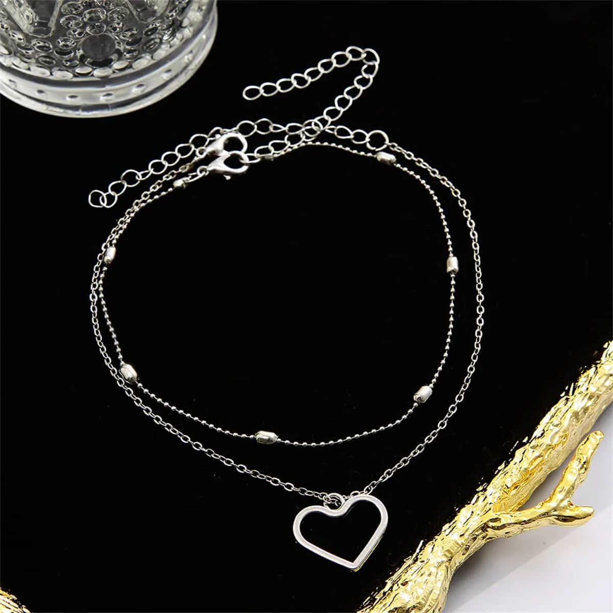 Silvertone Station Anklet & Open Heart Charm Anklet sold by Zulily product image thumbnail 3