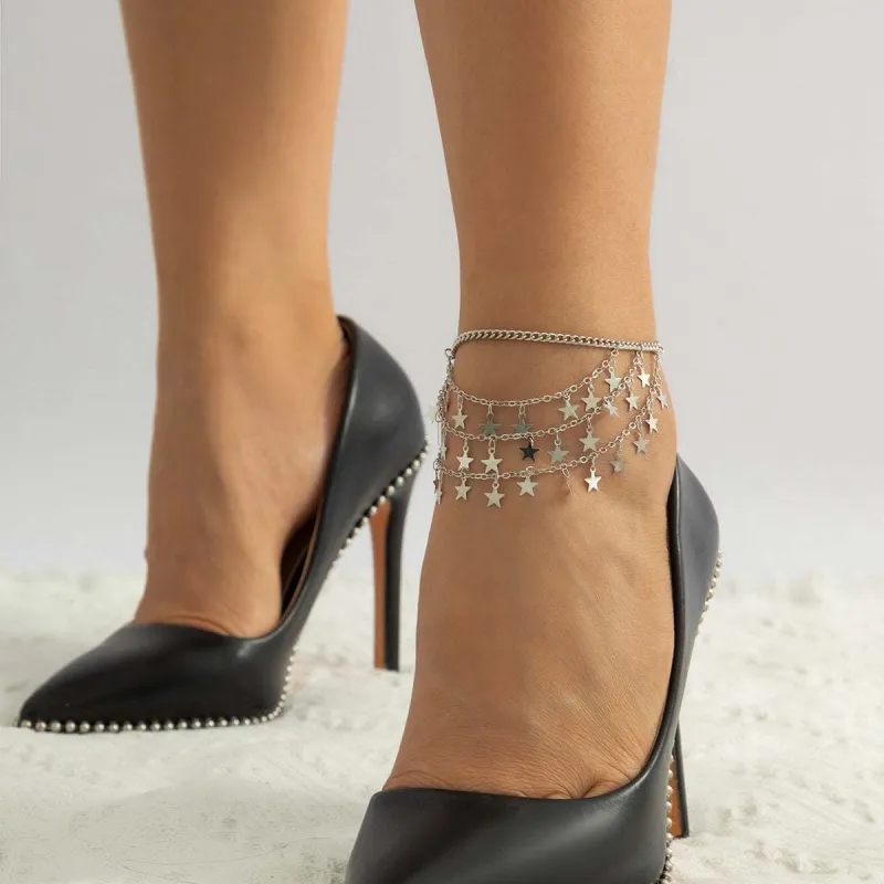 Silvertone Star Tassel Layered Anklet made by Zulily