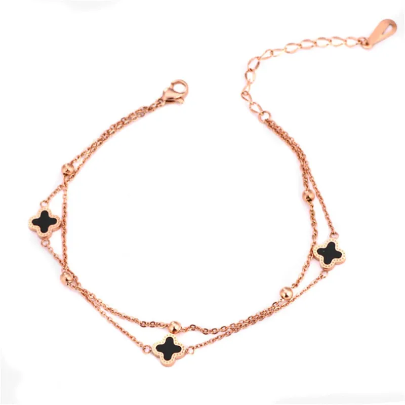 Black Enamel & Rose Goldtone Clover Station Layered Anklet made by Zulily