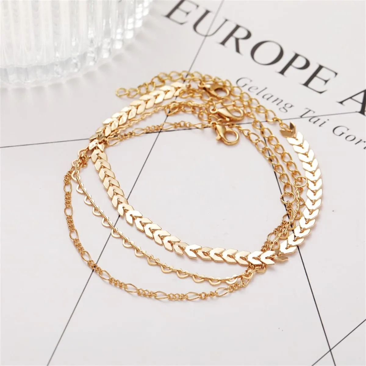 Goldtone Linked Open Heart Wheat Anklet Set sold by Zulily product image thumbnail 3