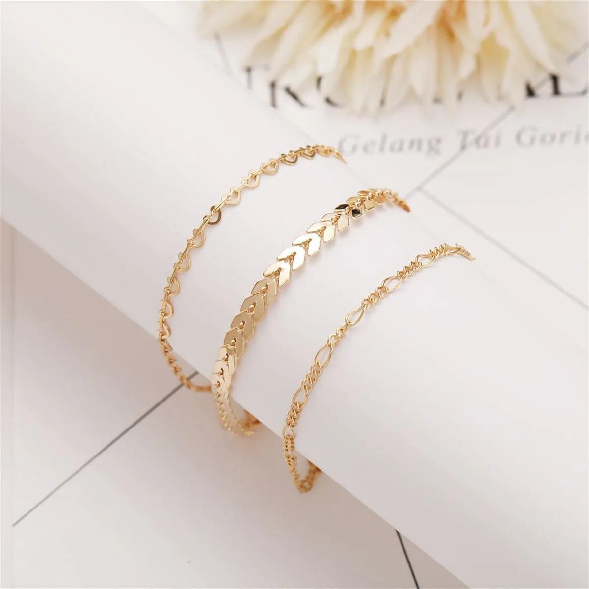 Goldtone Linked Open Heart Wheat Anklet Set sold by Zulily