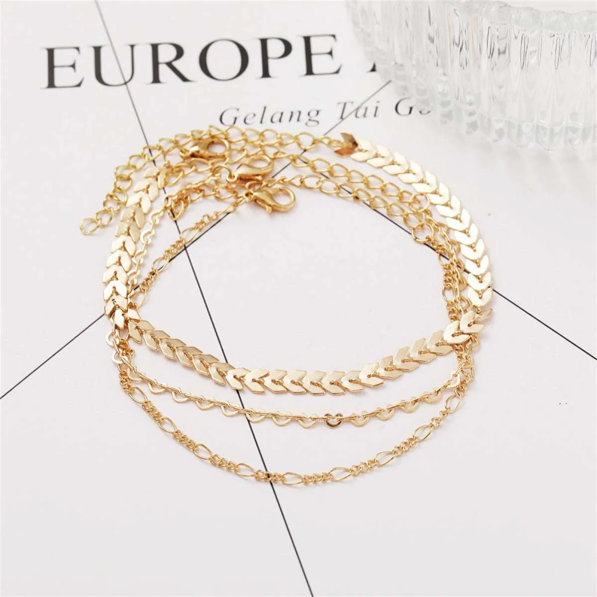 Goldtone Linked Open Heart Wheat Anklet Set sold by Zulily product image thumbnail 2
