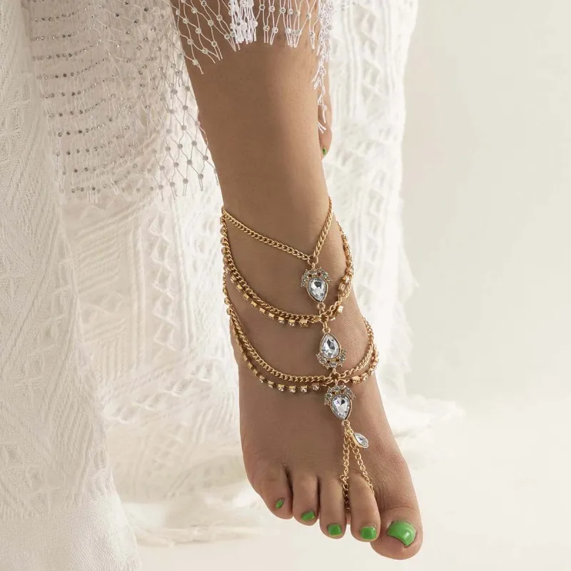 Cubic Zirconia & Crystal Goldtone Layered Toe Ring Anklet made by Zulily