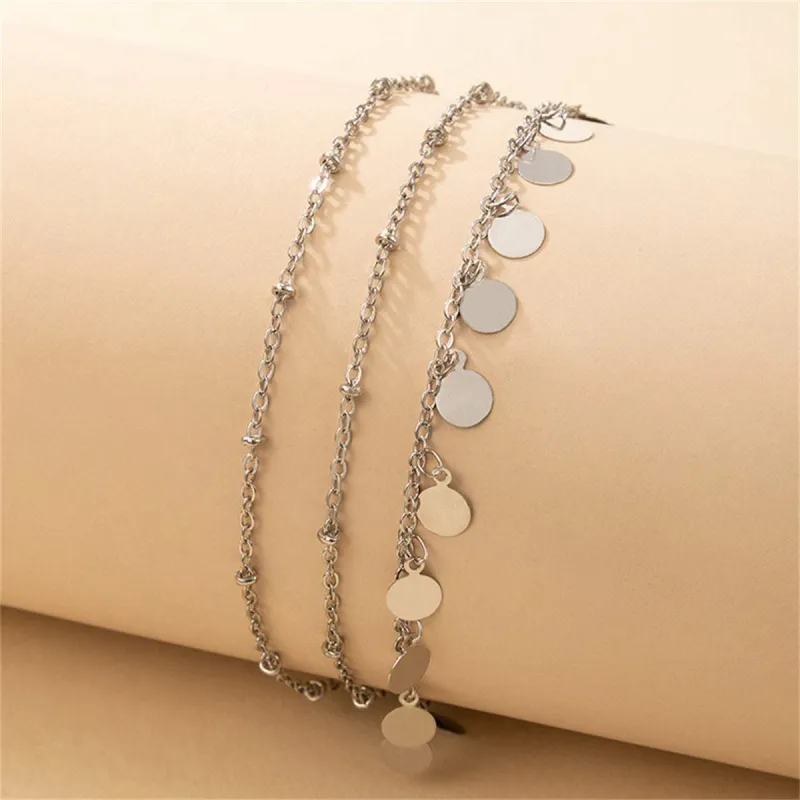 Silvertone Disc Charm Layered Anklet made by Zulily