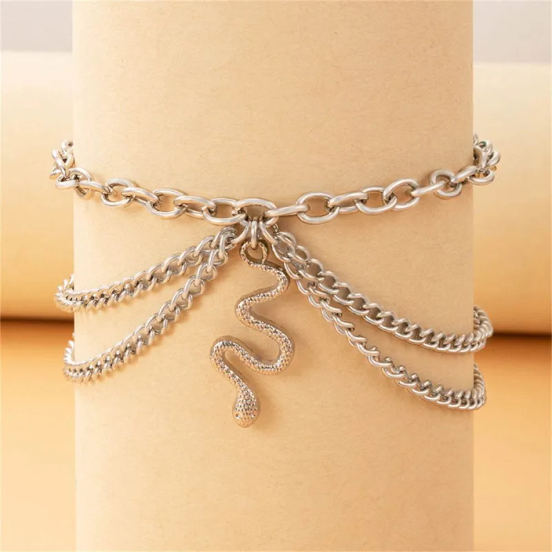 Silvertone Snake Charm Layered-Chain Anklet made by Zulily