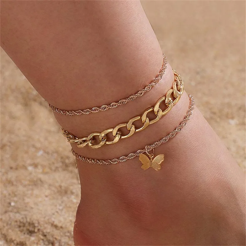 Goldtone Rope-Chain Butterfly-Charm Anklet Set made by Zulily