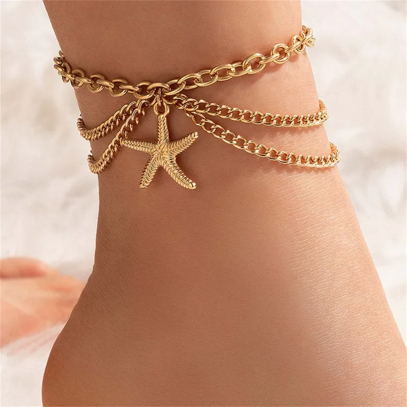 Goldtone Layered Starfish-Charm Anklet made by Zulily