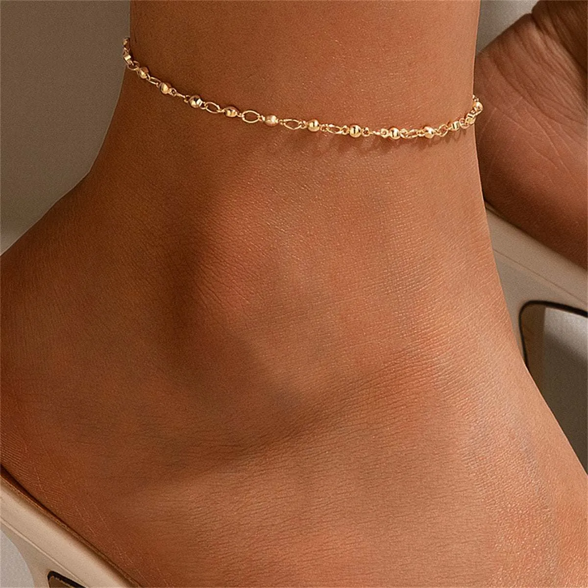 Goldtone Beaded Chain Anklet sold by Zulily