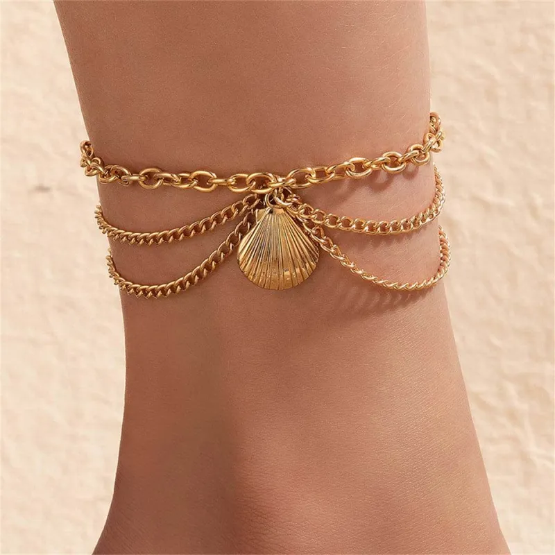 Goldtone Seashell Charm Layered Anklet made by Zulily