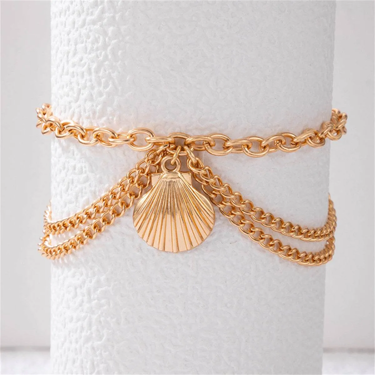Goldtone Seashell Charm Layered Anklet sold by Zulily product image thumbnail 2