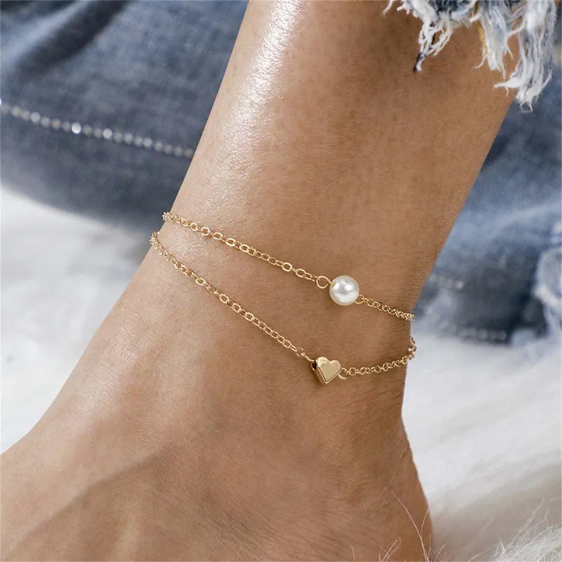 Pearl & Goldtone Heart Layered Anklet made by Zulily