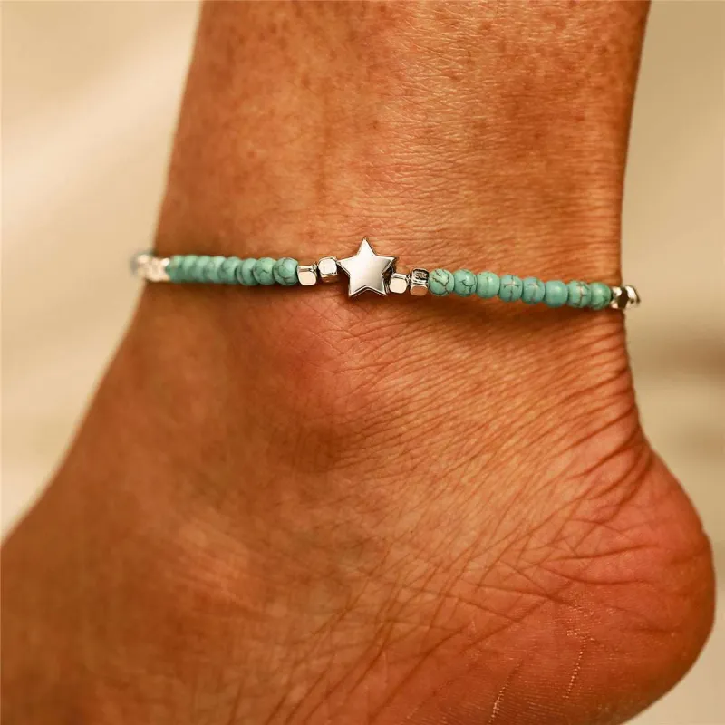 Turquoise & Silvertone Star Adjustable Anklet made by Zulily