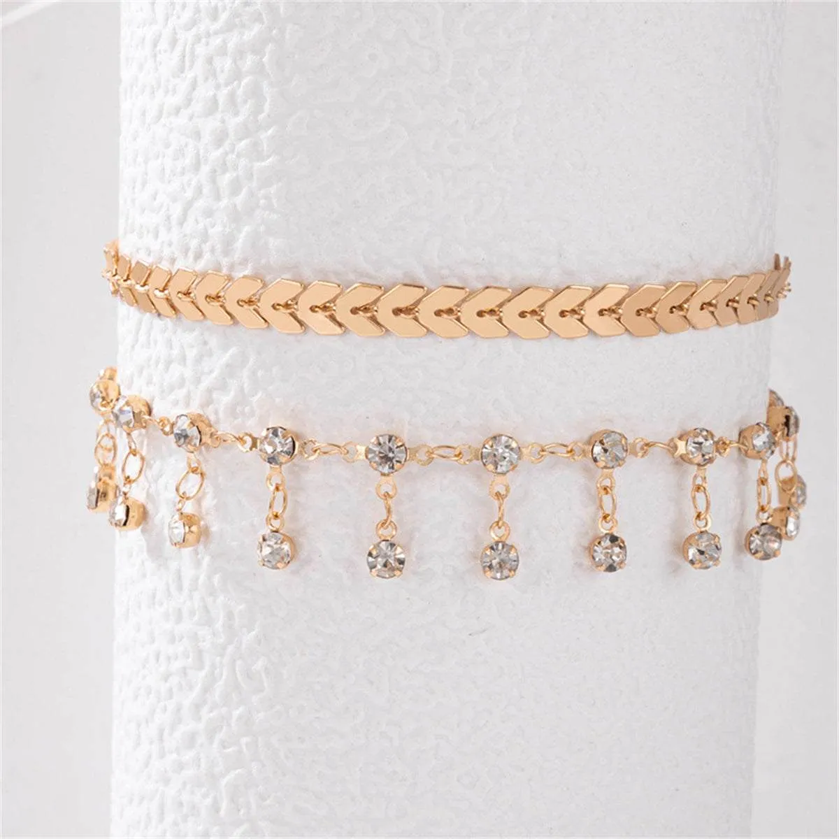 Cubic Zirconia & Goldtone Wheat Anklet Set sold by Zulily product image thumbnail 2