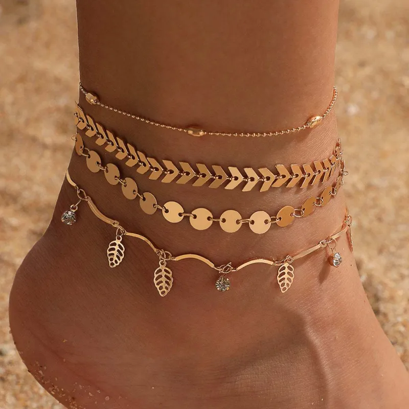 Cubic Zirconia & Goldtone Leaves Station Anklet Set made by Zulily