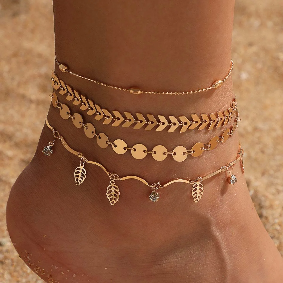 Cubic Zirconia & Goldtone Leaves Station Anklet Set sold by Zulily