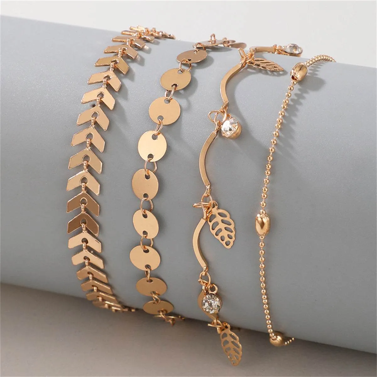 Cubic Zirconia & Goldtone Leaves Station Anklet Set sold by Zulily product image thumbnail 2