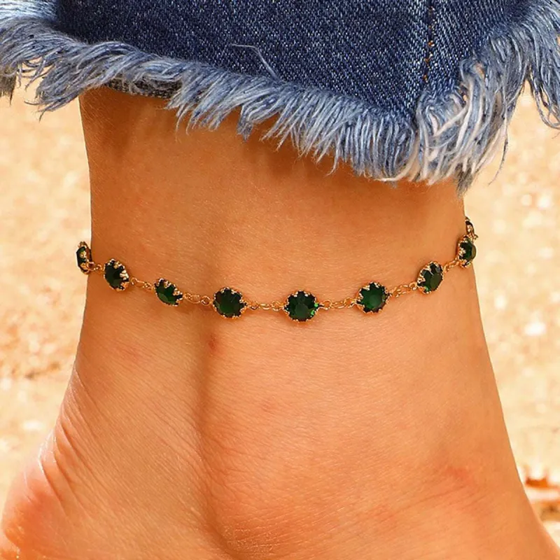 Green Cubic Zirconia & Goldtone Round-Cut Anklet made by Zulily