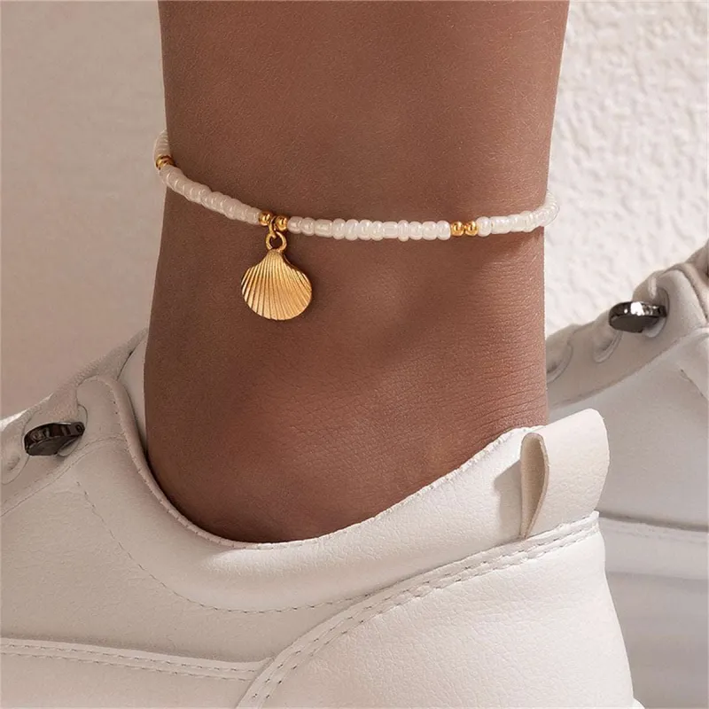 Pearl & Goldtone Shell Charm Anklet made by Zulily
