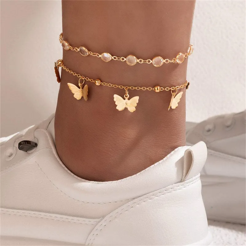 Cubic Zirconia & Goldtone Butterfly Tassel Anklet Set made by Zulily