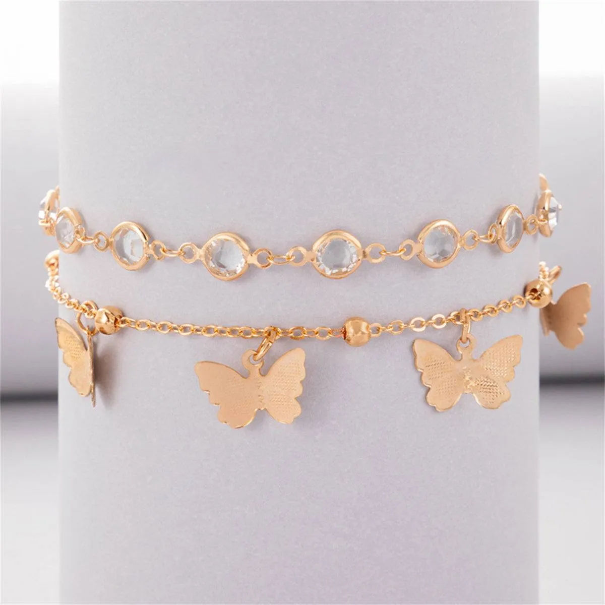 Cubic Zirconia & Goldtone Butterfly Tassel Anklet Set sold by Zulily product image thumbnail 2