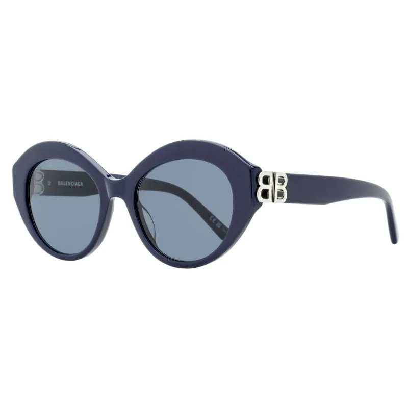 Balenciaga BB Hinge Oval Sunglasses BB0133S 004 Blue/Silver 52mm made by Balenciaga