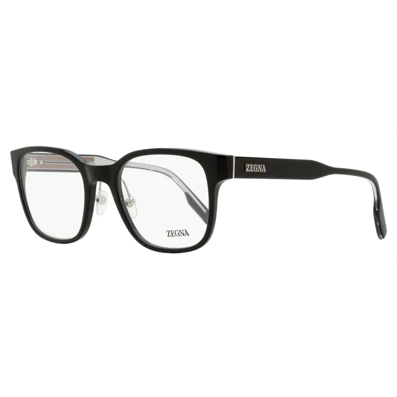 Zegna Square Acetate Eyeglasses EZ5253 001 Shiny Black 53mm made by Ermenegildo Zegna