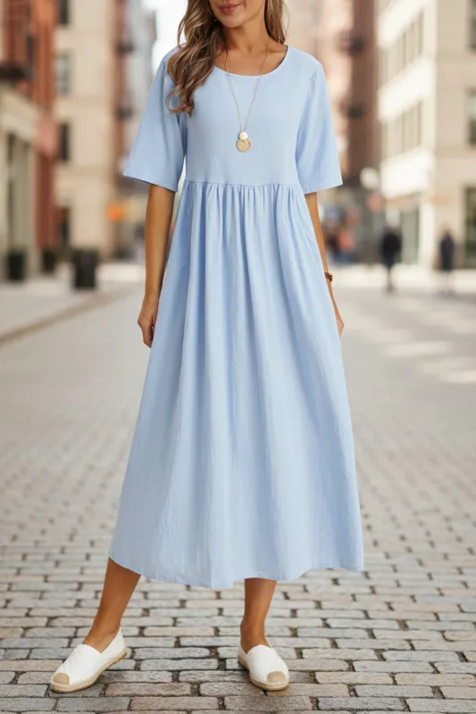 Plus Size Cotton Linen Midi Dress | Round Neck Pocket Dress made by Zulily