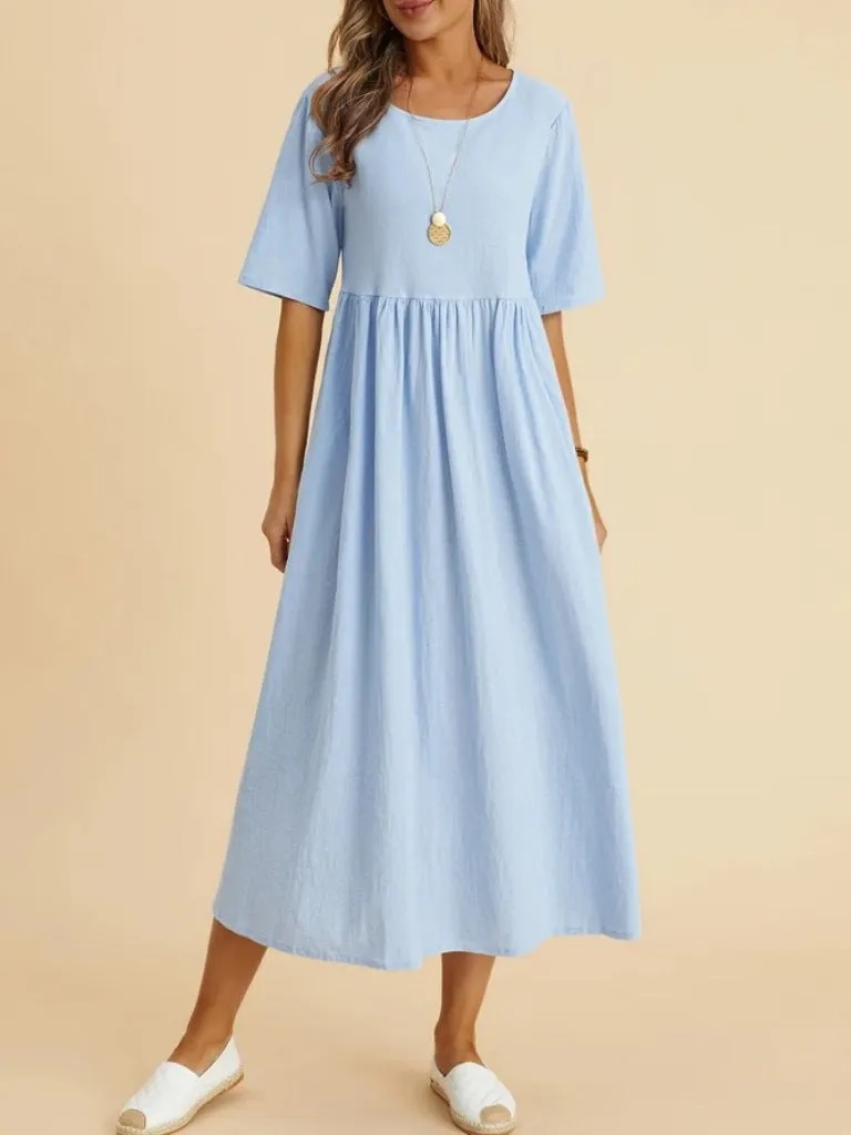 Plus Size Cotton Linen Midi Dress | Round Neck Pocket Dress sold by Zulily product image thumbnail 5