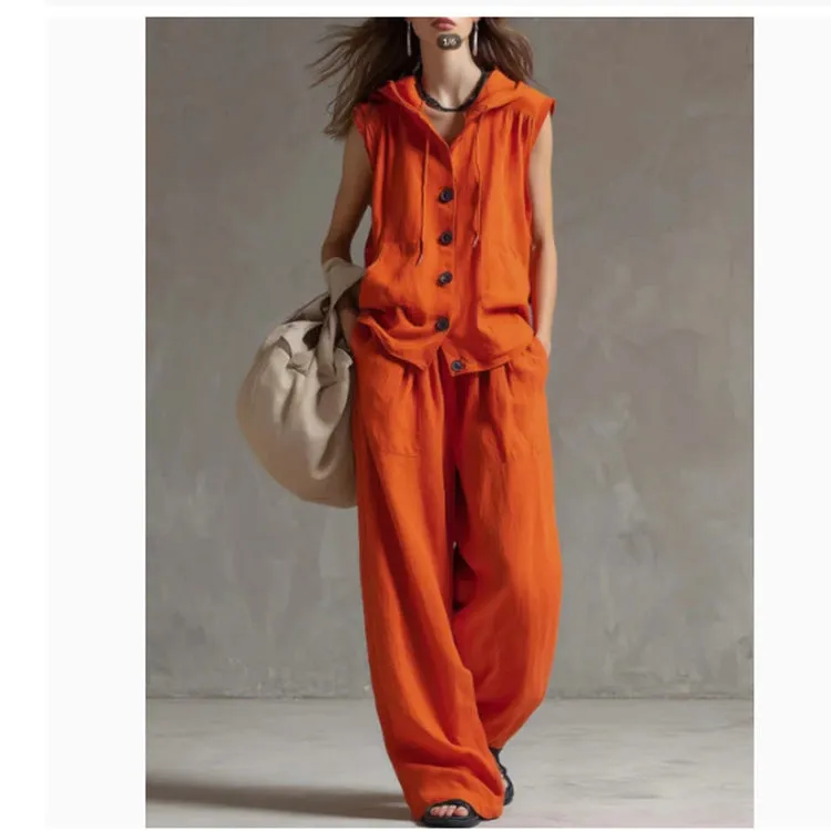 Sleeveless Hooded Top & Wide-Leg Pants Set | High-Waist Two-Piece sold by Zulily product image thumbnail 4