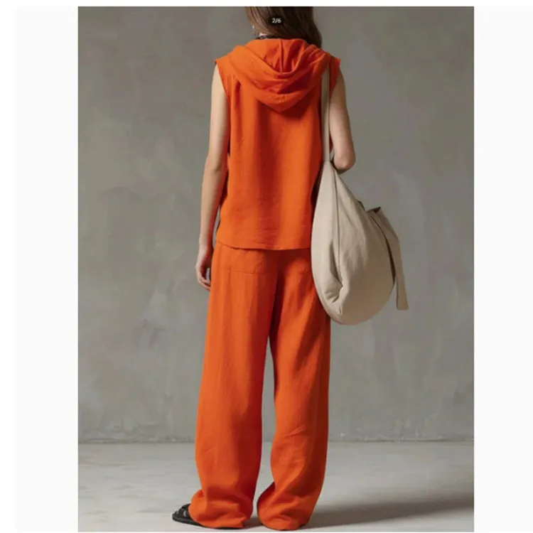 Sleeveless Hooded Top & Wide-Leg Pants Set | High-Waist Two-Piece sold by Zulily product image thumbnail 5