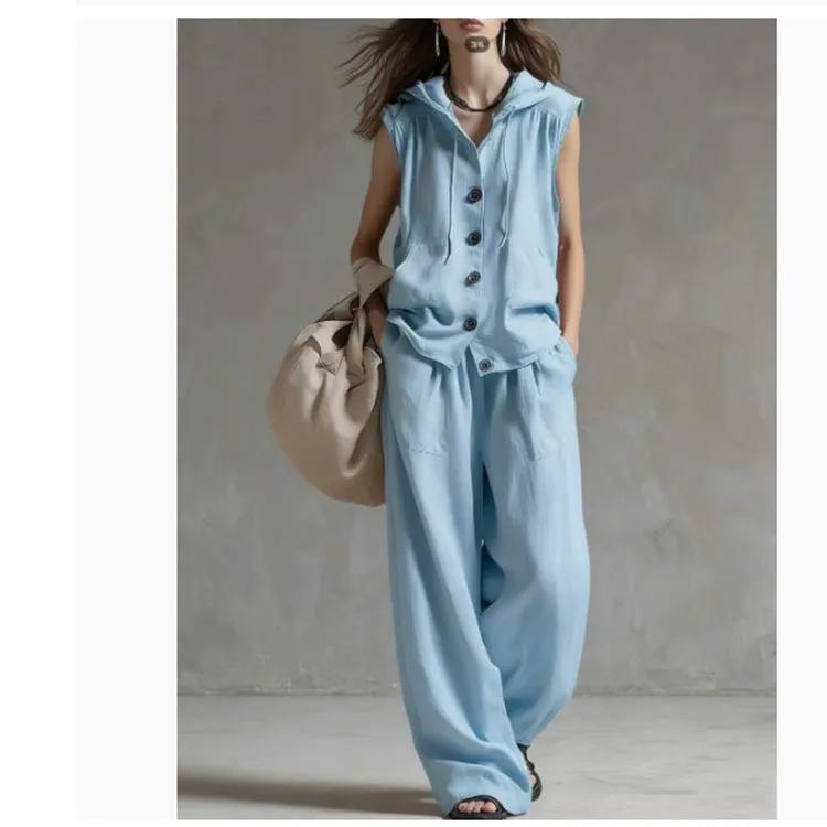 Sleeveless Hooded Top & Wide-Leg Pants Set | High-Waist Two-Piece sold by Zulily product image thumbnail 2