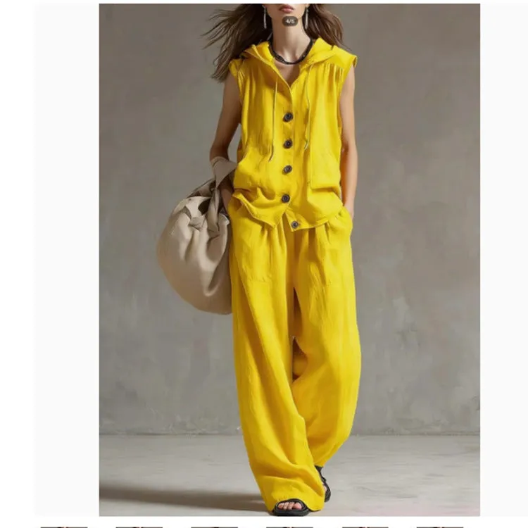 Sleeveless Hooded Top & Wide-Leg Pants Set | High-Waist Two-Piece sold by Zulily product image thumbnail 3