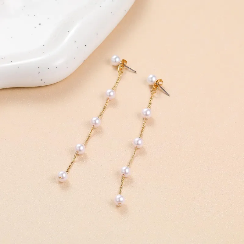 Pearl & Goldtone Chain Drop Earrings made by Zulily