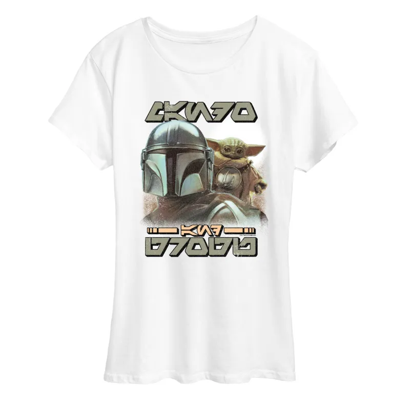 The Mandalorian And Grogu - Aurebesh Potrait - Women's Short Sleeve Graphic T-Shirt made by Star Wars