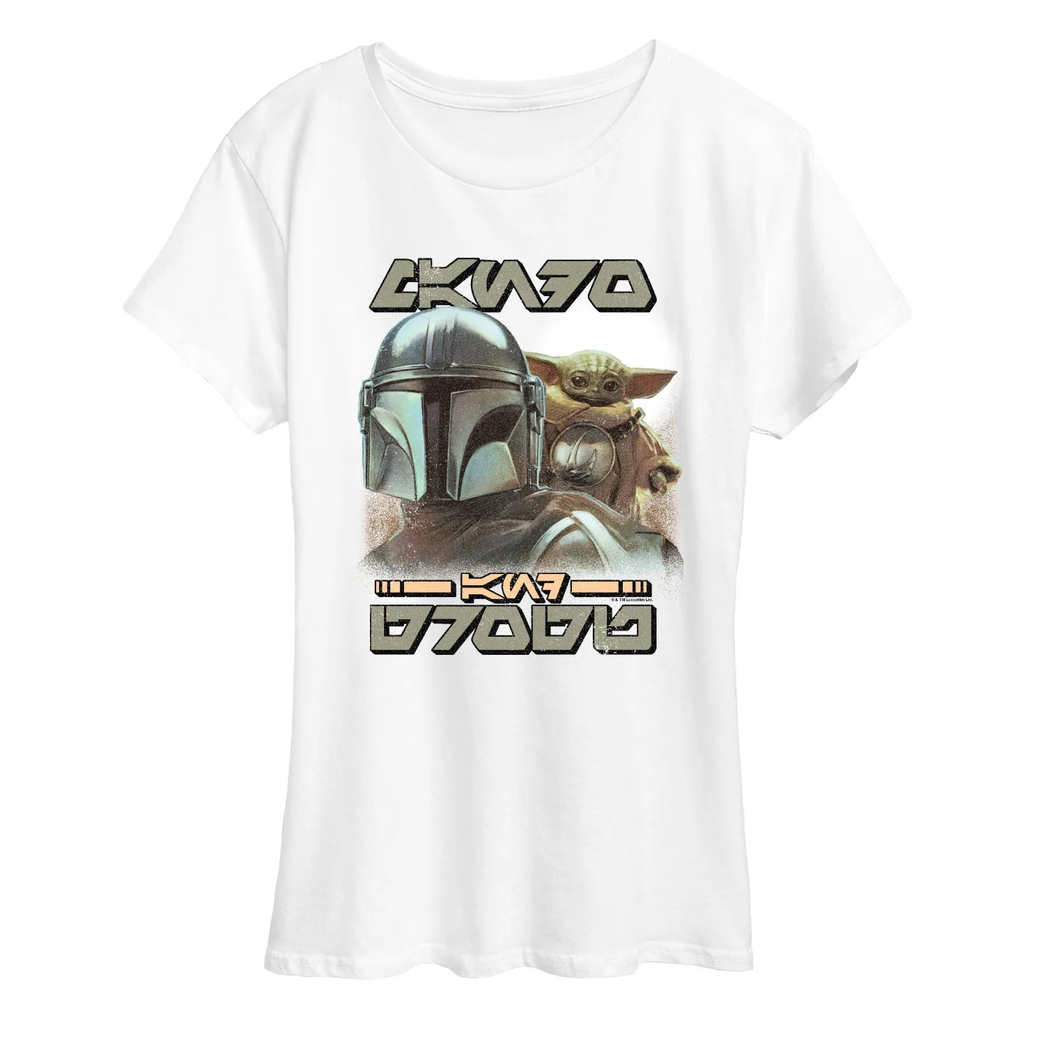 The Mandalorian And Grogu - Aurebesh Potrait - Women's Short Sleeve Graphic T-Shirt sold by Zulily