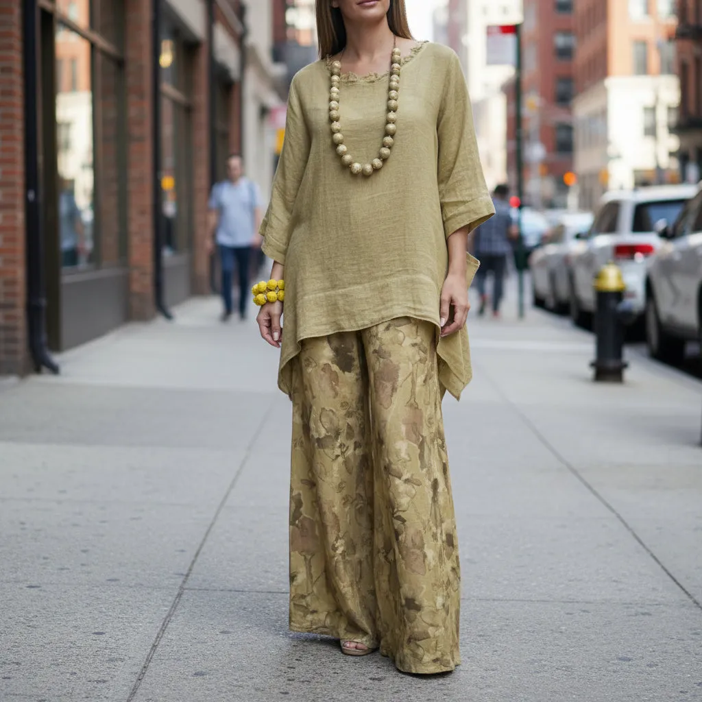 Cotton-Linen Irregular Hem Drop-Shoulder Top & Wide-Leg Pants Set | 3 Colors sold by Zulily