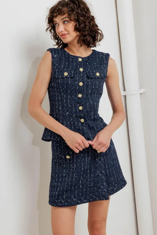 Parisian Tweed Navy Woven Tweed Vest made by Flying Tomato