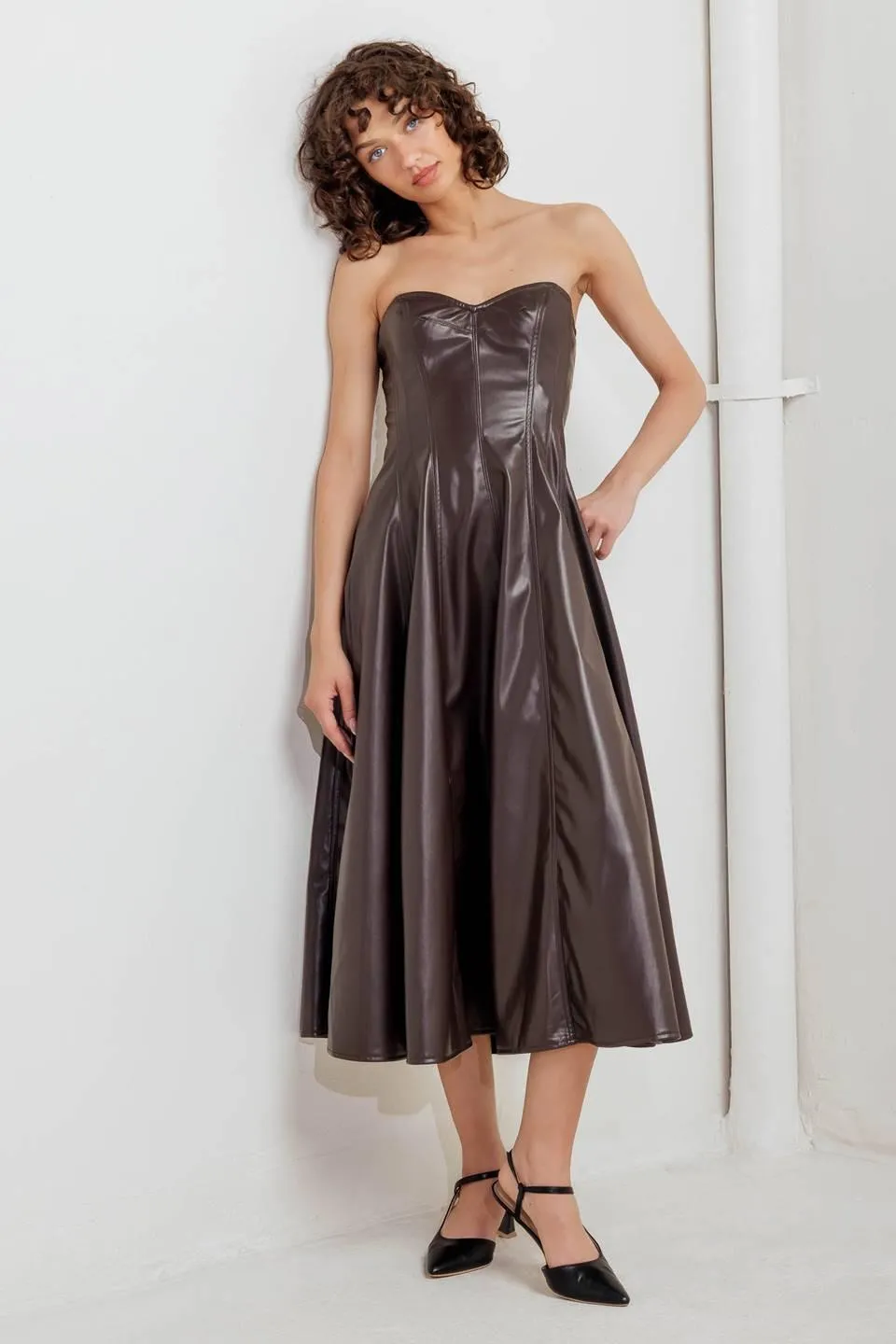 Espresso Diva Faux Leather Midi Dress sold by Zulily product image thumbnail 5