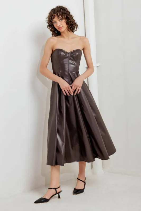 Espresso Diva Faux Leather Midi Dress made by Flying Tomato