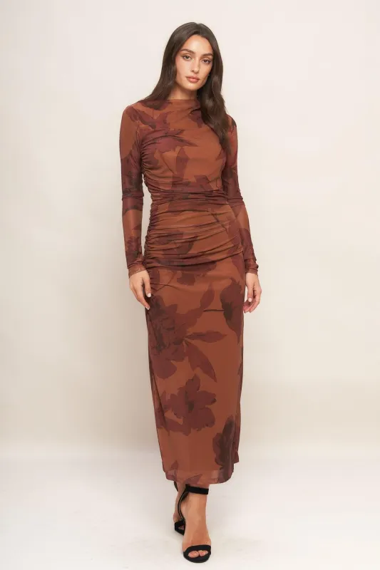 Amber Flora Power Mesh Midi Dress made by Flying Tomato