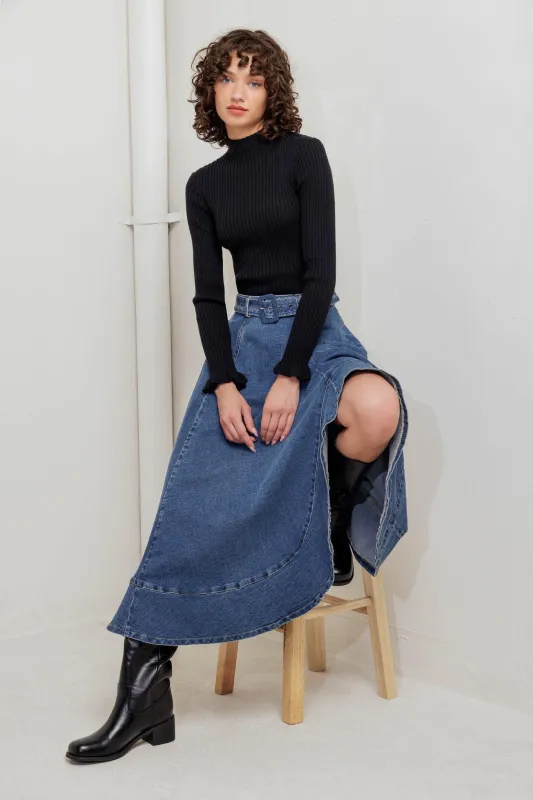 Cowboy Curve Denim Midi Skirt made by Flying Tomato