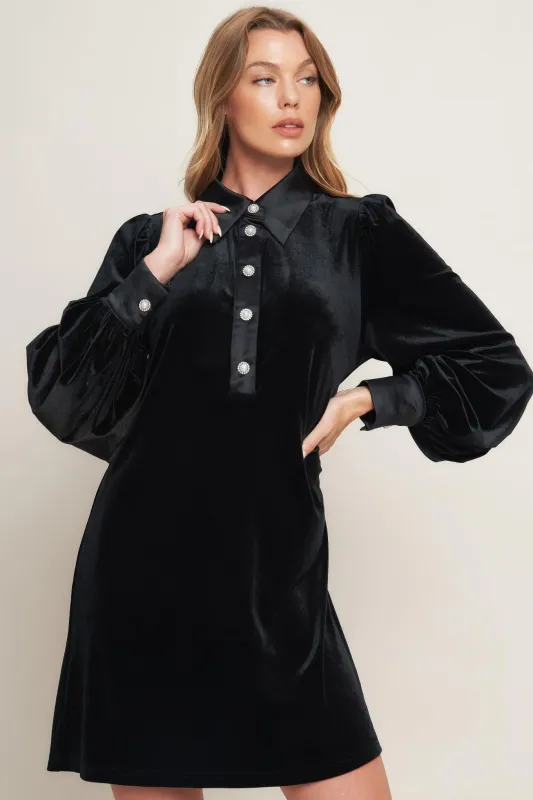 Velvet Power Black Mini Dress made by Flying Tomato