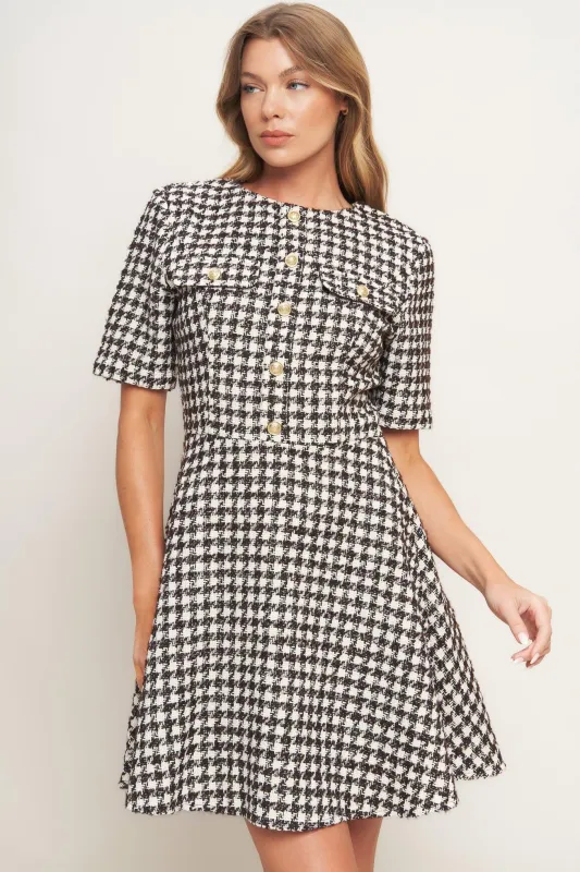 Elegant Check Tweed Mini Dress made by Flying Tomato